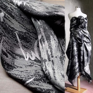 Schwarz Silber Jacquard Stoff, Beidseitig Brokat Stoff, Designer Stoff, Für Polster, Kleid, Kleid, Gardinen, Vorhang, Mode-Projekt, DIY Nähen