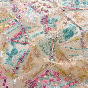 3D Geometrische Pailletten Spitze Exotische Blumen Kleid Stoff,Bunte Stickerei Netz Pailletten Stoff,Abiball Kleid,Hochzeitskleid,Home Decor