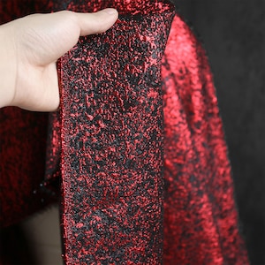Luxury Vintage Red Black Jacquard Brocaded Fabrics, Shimmery Dust Coat Fabric, Two-sided Design Fabirc,3D Irregular Fabrics, Fold Fabric