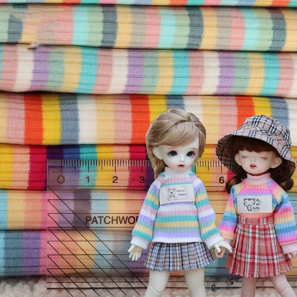 Rainbow Rib Knit Colorful Stripes Stretch Fabric 125×45cm For Doll Clothes Sewing Craft Sewing Supplies For Fashion Doll Blythe BJD