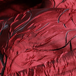 Red Balck Glossy Jacquard Brocaded Fabrics ,Pleated Textured Fabric, 3D Irregular Two-sided Fabrics, Fold fabric, Dust Coat Fabric