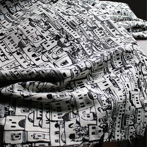 Black&White Cartoon Jacquard Design Two-sided Knitted Fabric House Embossed Fabric For Table Cloth,Beach Blanket,Tapestry,Home Decor