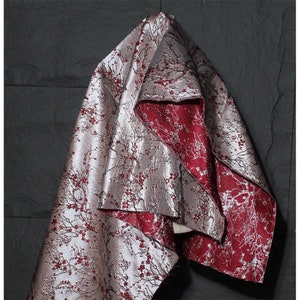 Plum Blossom Luxury Red Champagne Jacquard Fabric, Metallic Flora Two-sided Embroidered Brocade Damask Fabric For Wedding Dress,Upholstery