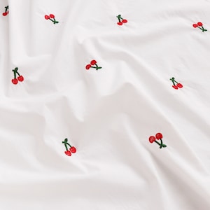 100% Cotton Cute Cherry Embroidered Cotton Fabric, Cherry Embroidery Cotton Fabric for Baby Dress, Tablecloth, Skirt,Summer Dress
