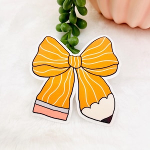 Pencil Bow Sticker – Cute Teacher Vinyl Decal for Water Bottles, Laptops, iPads & More | Teacher Sticker | Teacher Appreciation Gift