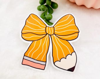 Pencil Bow Sticker – Teacher Vinyl Decal for Laptops, Water Bottles
