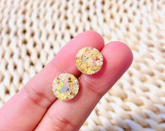 Sunshine Yellow Glitter Resin Stud Earrings | Casual Everyday Jewelry