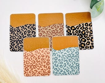 Cheetah Print Vegan Leather Phone Wallet | Stick-On Card Holder