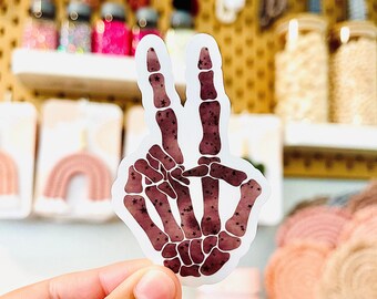 Skeleton Peace Sign Sticker, Water Resistant Vinyl Decal
