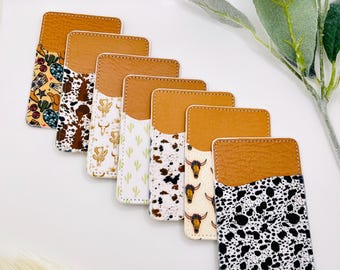 Western Cowhide Phone Card Holder, Vegan Leather Stick-on Wallet