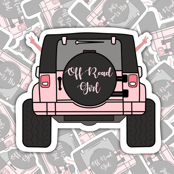 4x4 Off Road Girl Wrangler Sticker, Pink Wrangler Sticker, Off Road Peace Sign Hand Wave Cute off-road Sticker, Water bottle Sticker