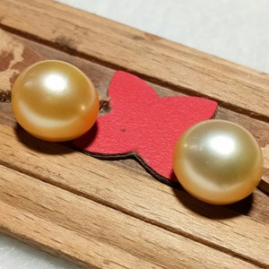 Par de perlas doradas naturales del Mar del Sur / Perlas cultivadas de agua salada auténticas / Perlas sueltas casi redondas a juego / Suministros para joyería fina imagen 4