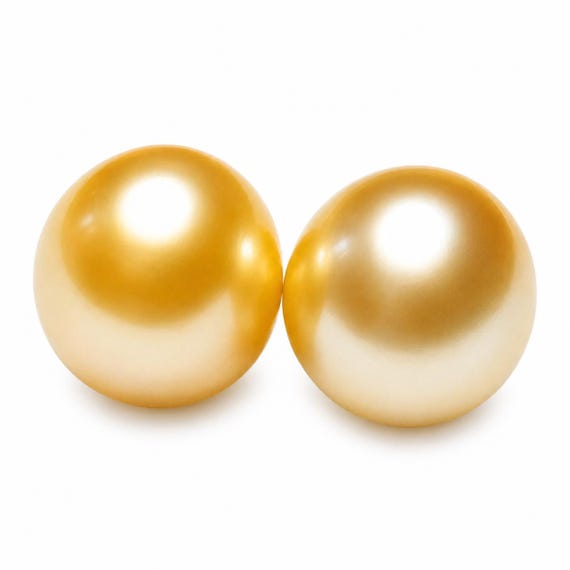 Natural Golden South Sea Pearl Pair | Genuine Cultured Saltwater Pearls | Matching Near Round Loose Pearls | Fine Jewelry Supply