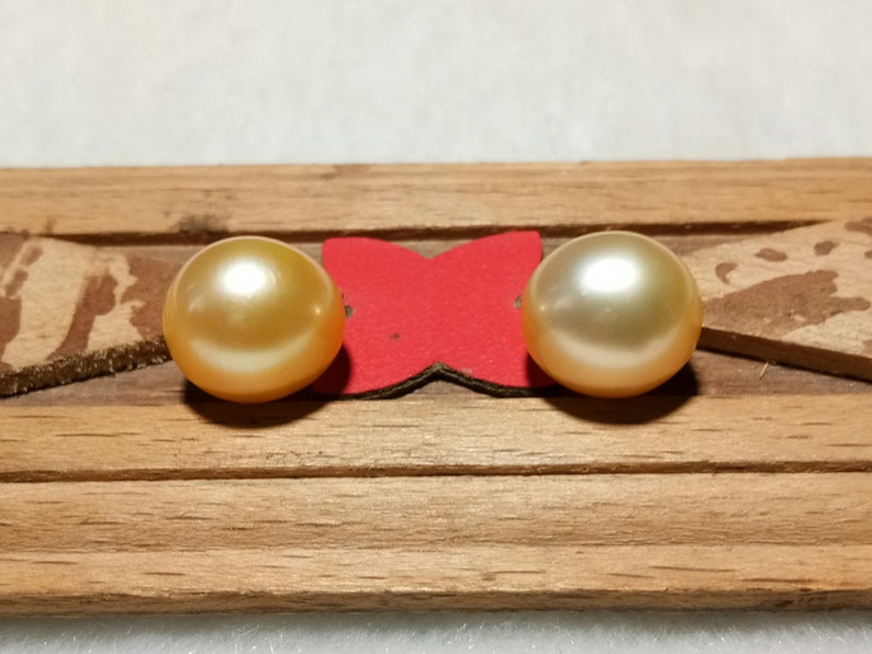 Par de perlas doradas naturales del Mar del Sur / Perlas cultivadas de agua salada auténticas / Perlas sueltas casi redondas a juego / Suministros para joyería fina imagen 6