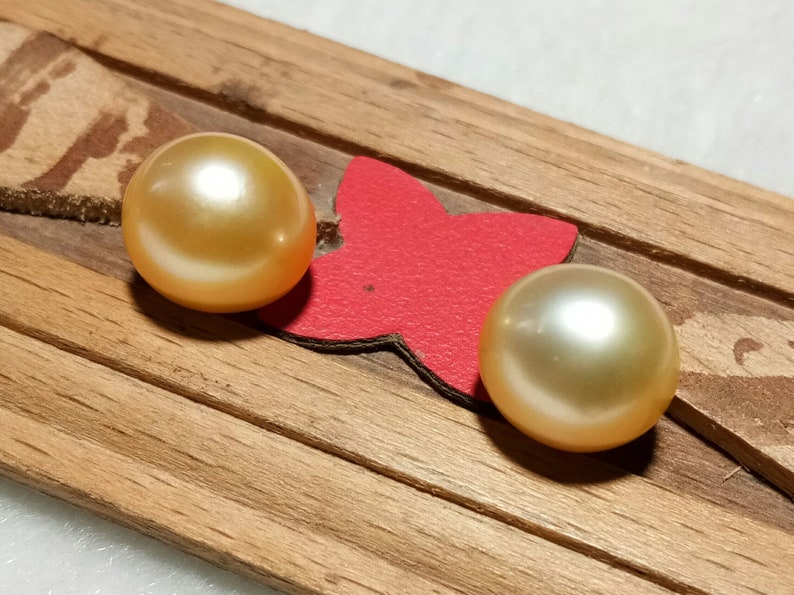 Par de perlas doradas naturales del Mar del Sur / Perlas cultivadas de agua salada auténticas / Perlas sueltas casi redondas a juego / Suministros para joyería fina imagen 4