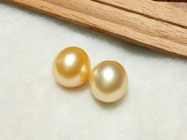 Par de perlas doradas naturales del Mar del Sur / Perlas cultivadas de agua salada auténticas / Perlas sueltas casi redondas a juego / Suministros para joyería fina imagen 7