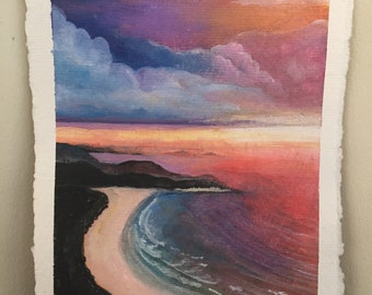 Beach at sunset watercolour