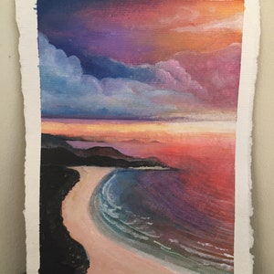 Spiaggia al tramonto acquerello