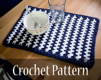 Granite Stitch Placemat Crochet Pattern // PDF Instant Download // Checkered stripes