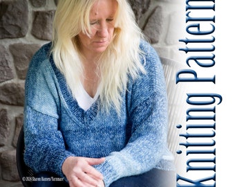 Summer Blues Sweater Pattern//lightweight/v-neck/loose fit/dropped shoulder