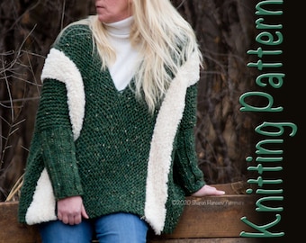 Easy Fur Striped Poncho Sweater Knitting Pattern