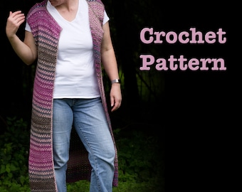Wildflower Pool Long Cardi Vest Crochet PATTERN