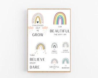 Positive Affirmation Posters, Affirmations For Kids, Affirmation Wall Art, Positive Growth Mindset, Inspiring Quotes, Affirmations Prints