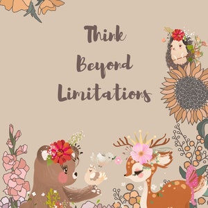 Inspiring Kids Quote Prints, Inspirational Print, Think Beyond Limitations, Nursery Wall Decor, Woodland Animals Poster, Digital Printable image 2