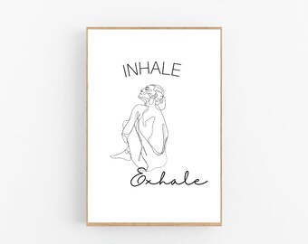 Breathe Quote, Inhale Exhale Printable Wall Art, Yoga Studio Wall Art Print, Yoga Poster, Motivation Quote, Pilates, Mindful, Breathe