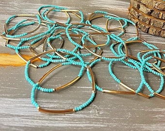 Turquoise and Gold Inspired Beaded Bracelets