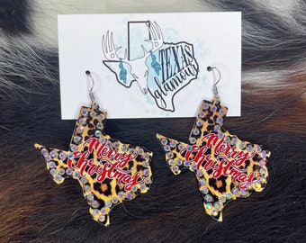Texas Merry Christmas Leopard Earrings