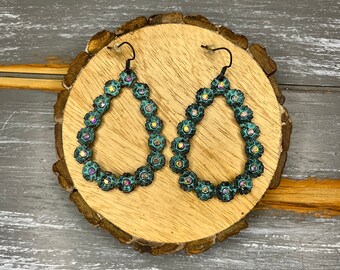 Jewel-Outlined Turquoise Flower Teardrop Earring