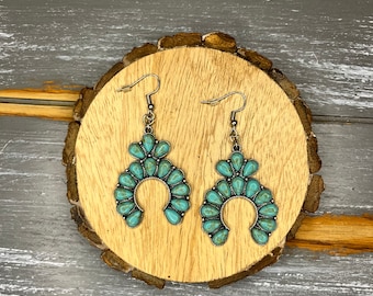 Turquoise Squash Blossom Pendant Earrings