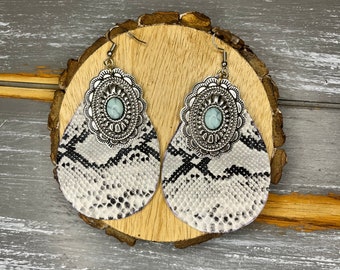 Snake Skin Concho Drop Earrings