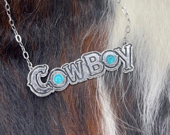 Turquoise and Silver Inspired Cowboy Necklace