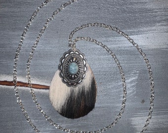 Cowhide Concho Long Necklace