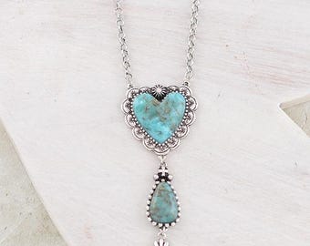 Western Turquoise Heart Drop Necklace