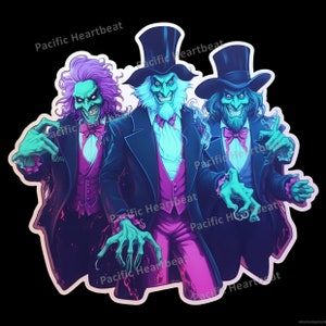 Synthwave Haunted Mansion Ghost Trio Vinyl Sticker