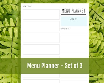Weekly Menu Planner Digital Download