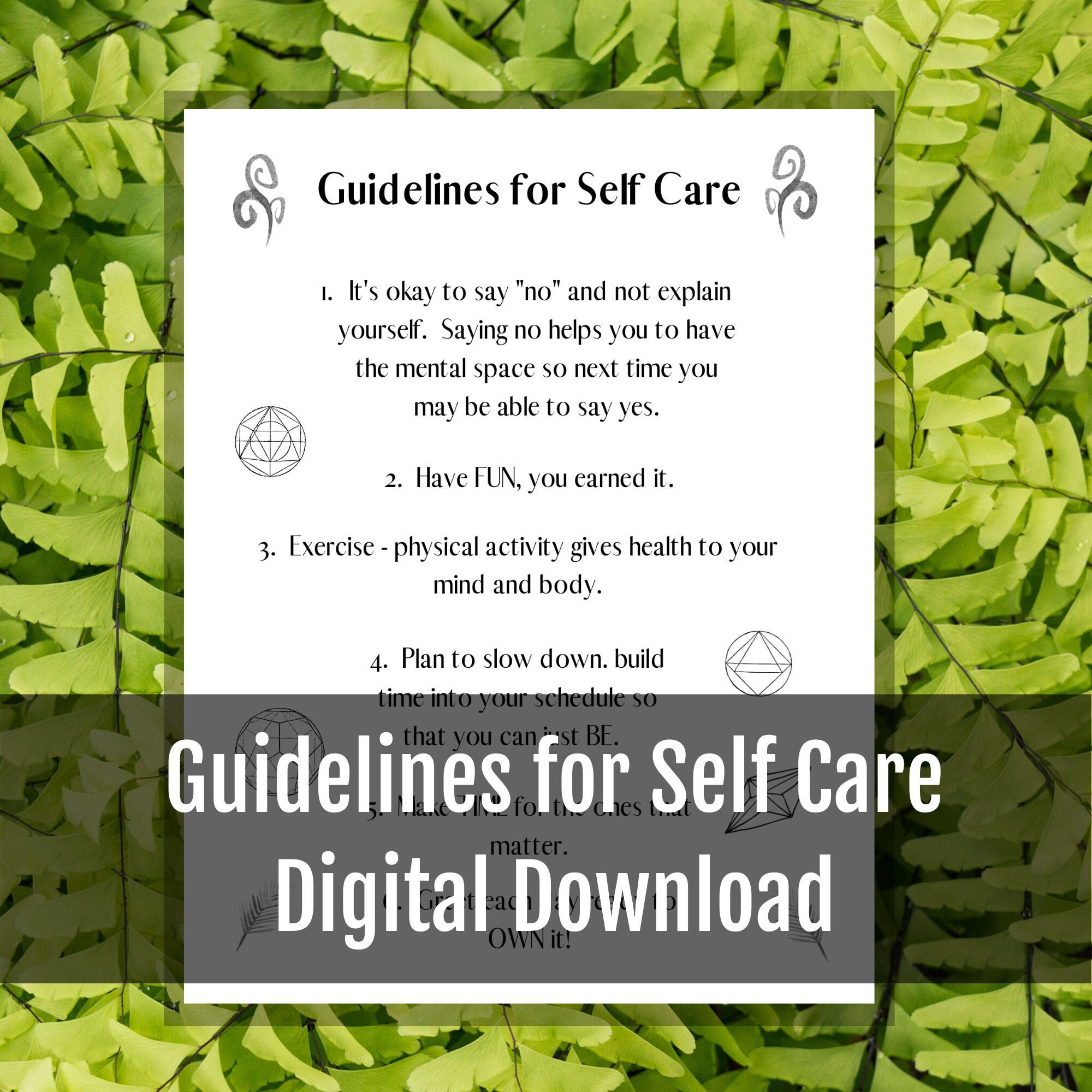 Self Care Guidelines Printable: Burnout Prevention (digital Download
