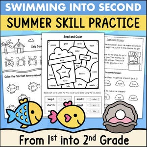 First Grade Summer Bridge Activities Packet 1st into 2nd Grade Math and Reading Skills Review