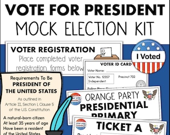 Printable Mock Election Kit Voting and Electing A President Homeschool Classroom 3rd 4th 5th Grade Social Studies Instant Download