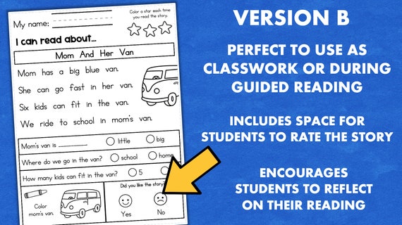 kindergarten at home reading worksheets comprehension etsy