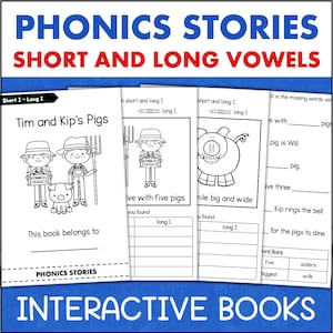 Phonics Readers Short and Long Vowels - Learn to Read Interactive Books - 1st Grade Homeschool Classroom Printables