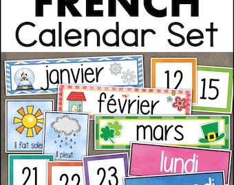 FRENCH Calendar Kit Months Days Seasons Weather Date Cards Set Ensemble de calendrier Classroom Homeschool