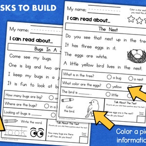 Kindergarten At Home Reading Worksheets Comprehension Passages Homeschool Classroom Tutoring image 7