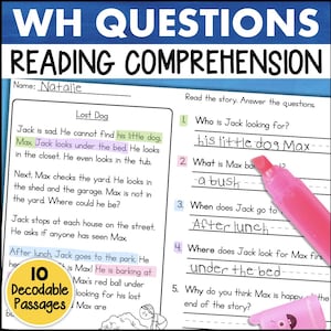 1st 2nd Grade Reading Comprehension Decodable Stories with WH Questions Homeschool Learn at Home