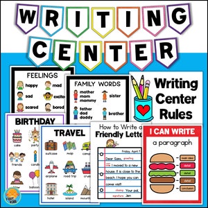 WRITING CENTER Posters Themawoordenlijsten Ankerkaarten Banner voor klaslokaal Thuisonderwijs