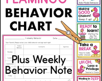 FLAMINGO Behavior Clip Chart Kindergarten First Second Third Grade for School or Home