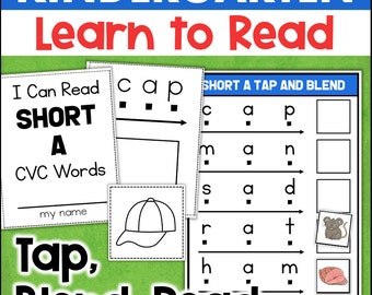 Lernen Sie, CVC-Wörter zu lesen. Phonics-Aktivitäten. Kindergarten-Lesen. Homeschool. Lernen Sie zu Hause
